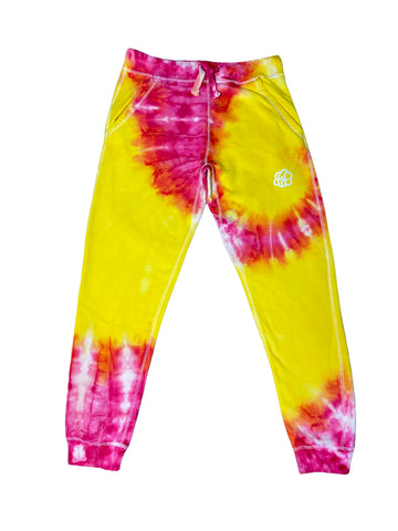 Pink & Yellow Spiral Tie Dye Jogger Pants - The Tie Dye Company