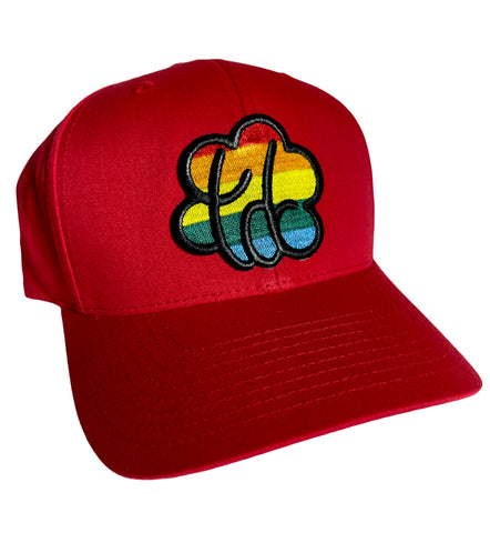 Rainbow Cloud 5-Panel Premium Curved Visor Snapback Hat (Red) - The Tie Dye Company